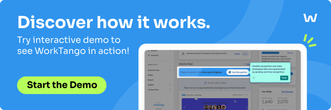 Screenshot of the WorkTango platform with the text "Discover how it works. Try interactive demo to see WorkTango in action! Start the Demo."